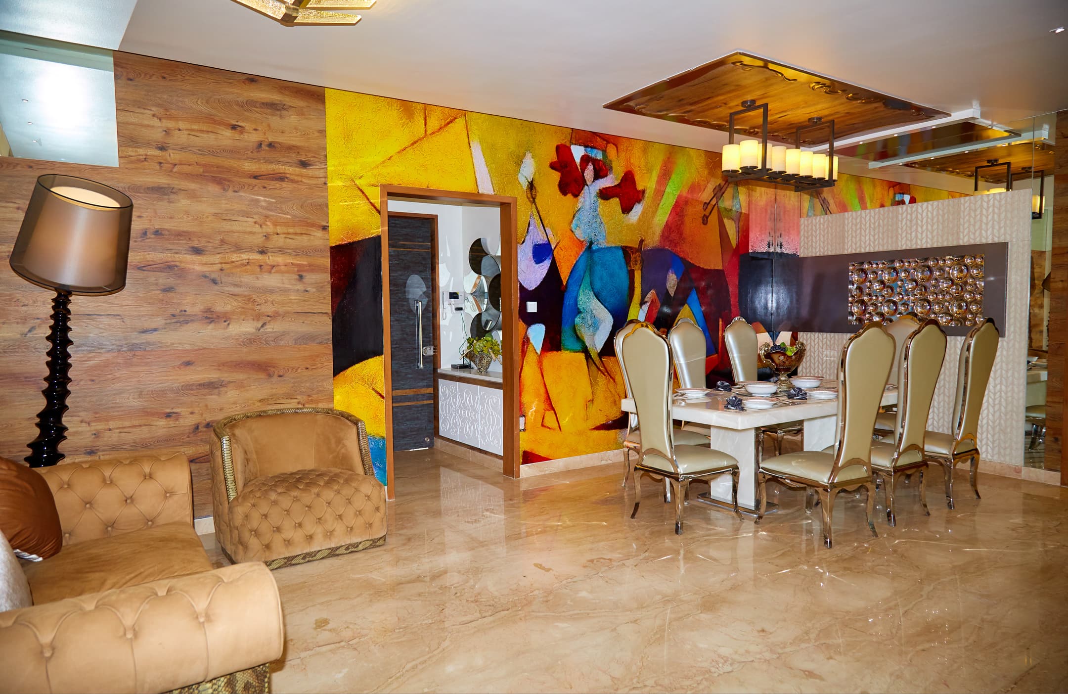 Luxury living and dining room in Sai World City Panvel apartments